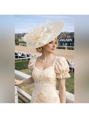 Ivory Cream Elegance Wide Brim Fascinator KY Derby & Oaks Race Day Statement Hat